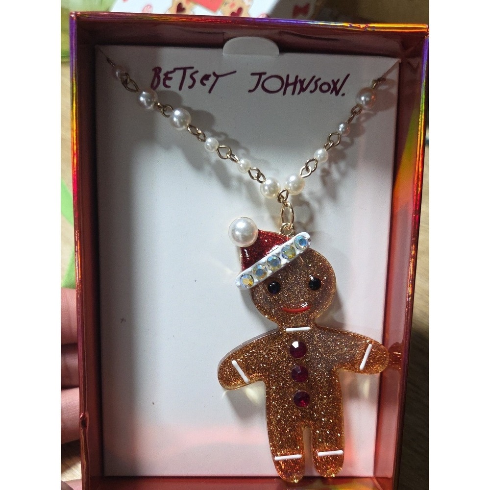 Betsey Johnson Gold Glitter Gingerbread Pendant Necklace - Gold